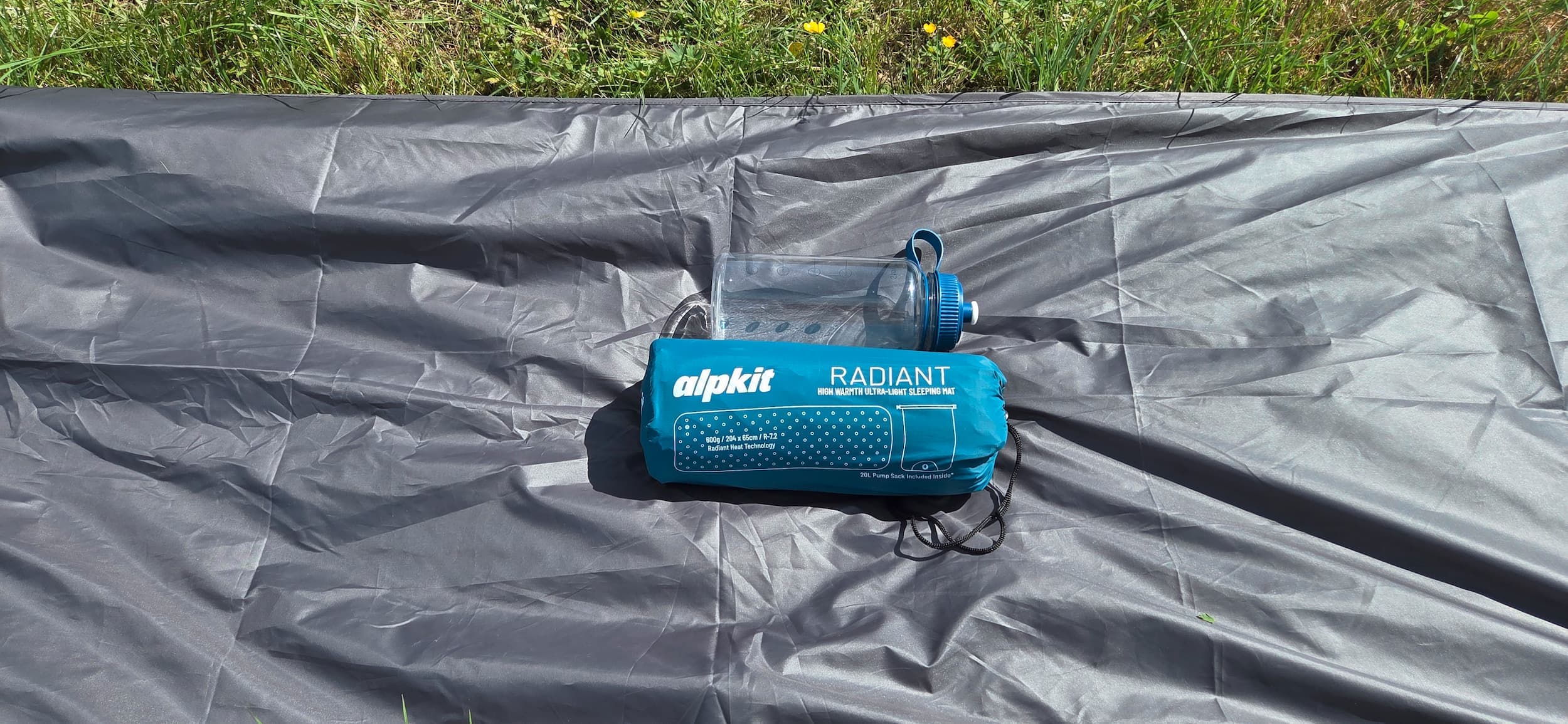 The Alpkit Radiant next to a 1 litre water bottle